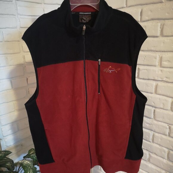 Greg Norman for Tasso Ella Men's Size Large Black & Red Full Zip Fleece Vest - Picture 1 of 10
